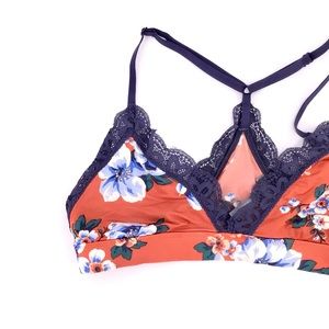 Aerie Floral Print Lace Triangle Racerback Bralette Adjustable Straps Size M